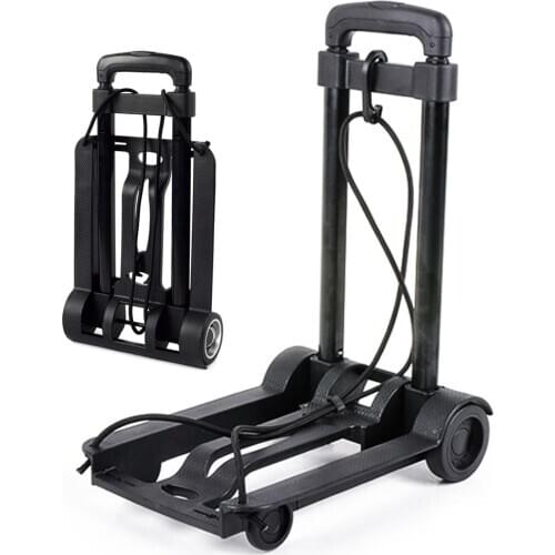 Portable Folding Hand Truck With Wheels Telescopic Black Heavy Duty Lightweight Cart For Luggage Moving