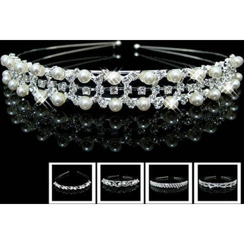 Fashion Jewelry Bride crowns Pearl rhinestone Crystal crown wedding Flower Girl tiara princess bandage on his head