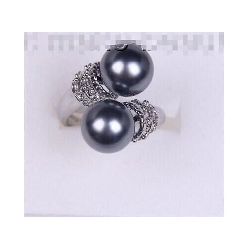 Selling Jewelry>>stunning big 10mm round black south sea shell pearl ring