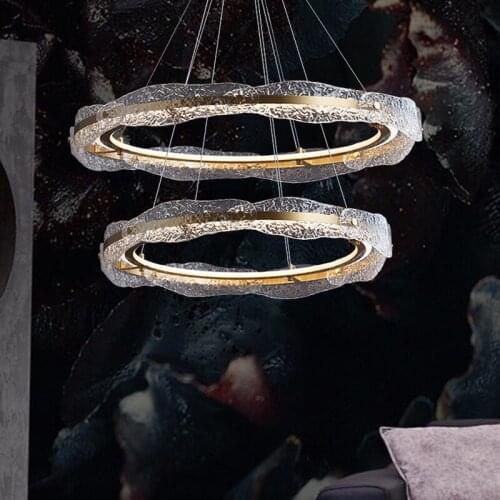 Water corrugated glass simple chandelier modern light luxury chandelier bedroom dining living room high-end led round chandelier