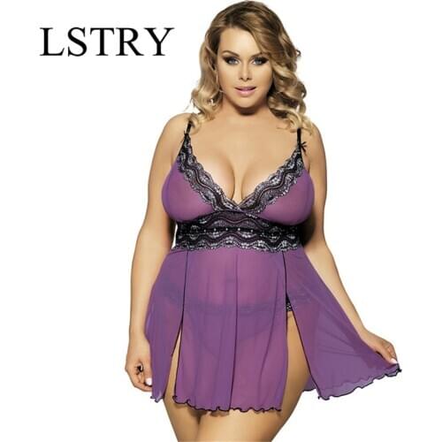 LSTRY NEW Slit Silvery Lace Defined Waist Camisole See-Through Sexy Lingerie Plus Large Size Porn Babydolls Sexy Suit Underwear