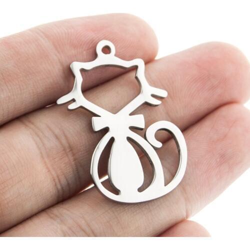 Simsimi Fashion Diy jewelry Cat Charms mirror polish pendants rolo necklace for women Stainless steel wholesale 50pcs