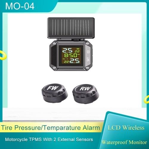 MO-04 LCD Wireless Motorcycle TPMS Waterproof Tyre Temperature Alarm System Tire Pressure Sensors With 2 External Sensors 2021