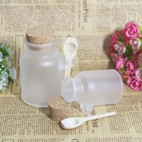 Scrub Bath Salt ABS Bottle Reusable Bottle with wooden Spoonwith ood Storage Container Stopper Bottle Frosted Seal Jar