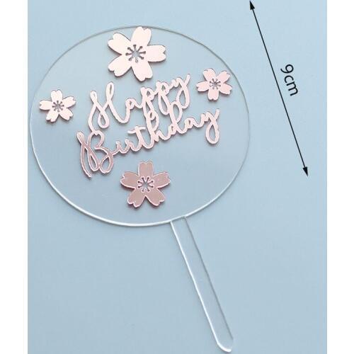 Unique design acrylic rose gold and transparent happy birthday cake topper for birthday party decoration cake decorting