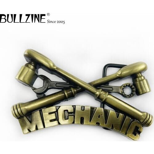 The Bullzine fashion mechanic belt buckle with antique brass finish FP-03628-1 for 4cm width snap on belt