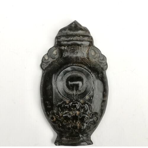 YIZHU CULTUER ART Collection Old China Hongshan Culture Black Magnet Jade Dragon Head Vase Form Pendant