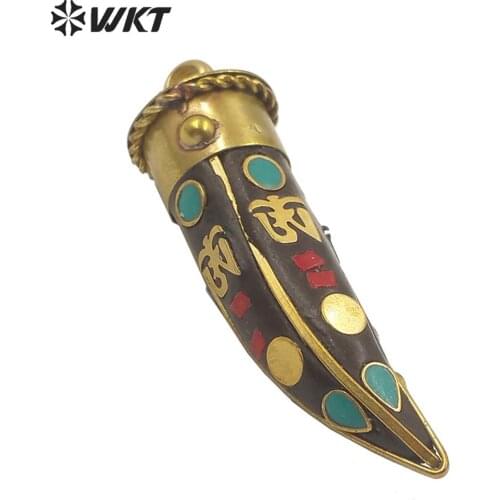 WT-P1527 WKT Fashion Nepal Boho Style Pendant Horn Shape Pendant Gold Electroplated Vintage Pendant Jewelry Finding