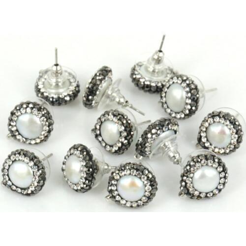 Women Fashion Earrings Jewelry Findings Freshwater Pearl Pave Settings Rhinestone Earings Studs for DIY Jewelry Makings