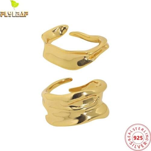 18k Gold Light Luxury Irregular Wrinkled Open Rings For Women 925 Sterling Silver Female Fine Jewelry