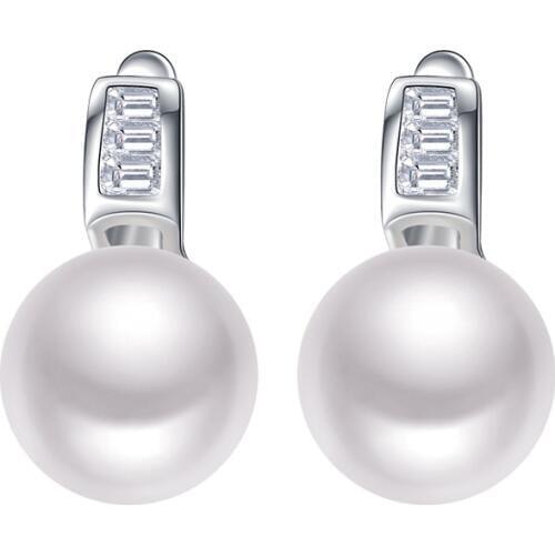 Sinya 925 pure silver stud earring AAAA grade freshwater pearls Baguette CZ stones earring women jewel hot sale