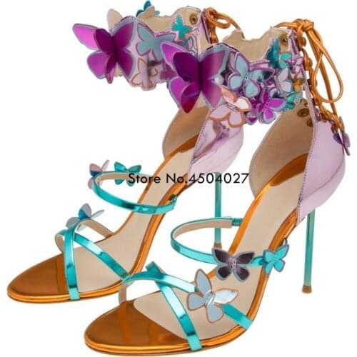 Women Wedding Sandals Mujer Summer Butterfly Design Sexy High Heels Peep Toe Sandals Women Pumps Dress Party Shoes Size 41