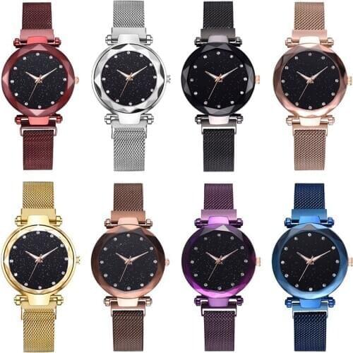 Women Rhinestone Starry Dial Magnetic Stainless Steel Strap Analog Quartz Watch fashion magnetic watch strap wristwatch bracelet