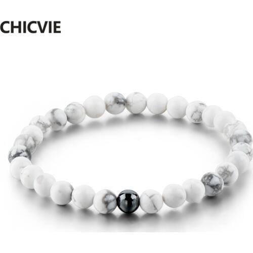 CHICVIE Boho Black & White Natural Stone Beads Bracelets & Bangles Handmade Women Strand Femme men Jewelry Bracelet Sbr160117