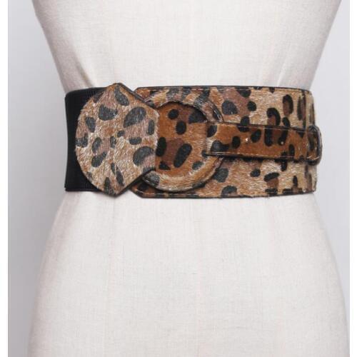 Womens runway fashion leopard faux leather Cummerbunds female Dress coat Corsets Waistband Belts decoration wide belt R1752