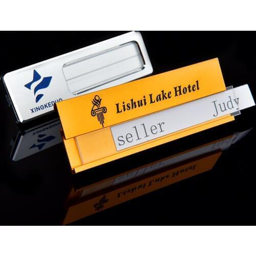 10pcs personalized magnet name badge employee office aluminium engrave name tag hoder