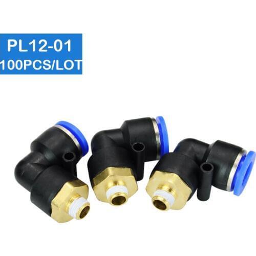 100 Pcs of PL12-01 Free shipping, L Shaped PT 1/8" Male Threaded to 12mm Tubing Pneumatic Quick Fitting