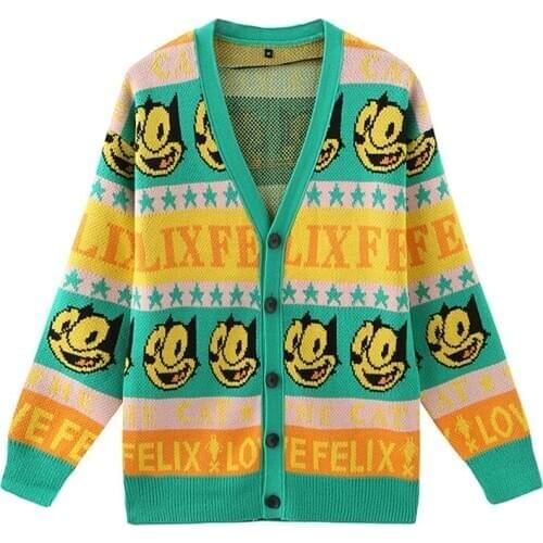 2020 Men Luxury New Embroidered Cats Striped stars Knit Casual Sweaters Cardigan Asian Plug Size High quality Drake #N17