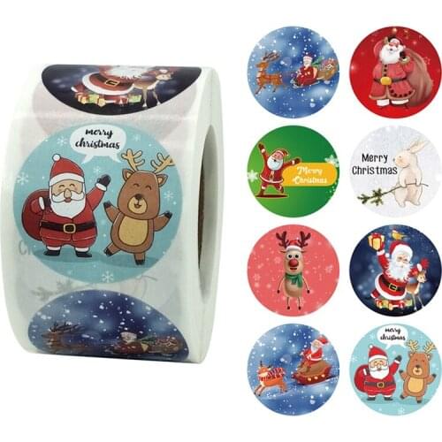500Pcs/Roll Merry Christmas Kraft Handmade Sticker Santa Label Sealing Stickers Wedding Decor Party Supplies