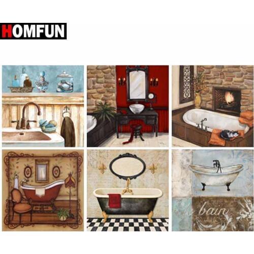 HOMFUN Diamond Painting Full Square/Round Diamond "Bathroom mirror view" Pattern Embroidery Cross Stitch 5D Rhinestone Painting