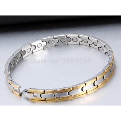 8.26'' x 7MM Surgical Stainless Steel Energy magnet care Bracelet Bangle High Quality Women Birthday / XMAS Gifts Jewlery Gold