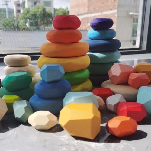 Baby Toys Large Wooden Toys Rainbow Stacking Jenga Natural Solid wood Color Stone Building Blocks/Baby Early Learning Game