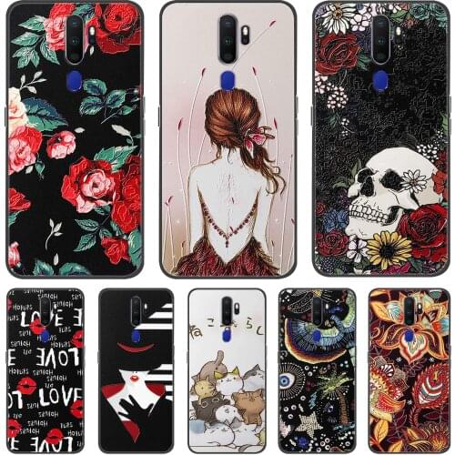 For Oppo A5 2020 Case A9 2020 3D Rose Flowers Silicone Phone Cover For OPPO F11 Pro Cases Color Relief Painted Black TPU Bumper