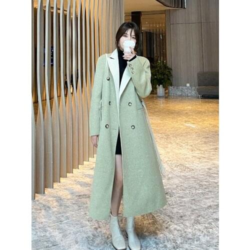 Double sided cashmere coat womens middle and long style 2021 autumn and winter new high-end woolen temperament is thin