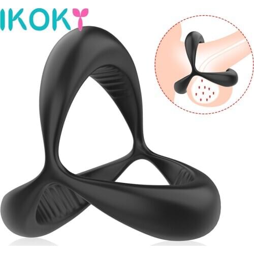 IKOKY Elastic Cock Rings Adult Products Silicone Delay Ejaculation Sex Toys For Men Penis Ring Erection