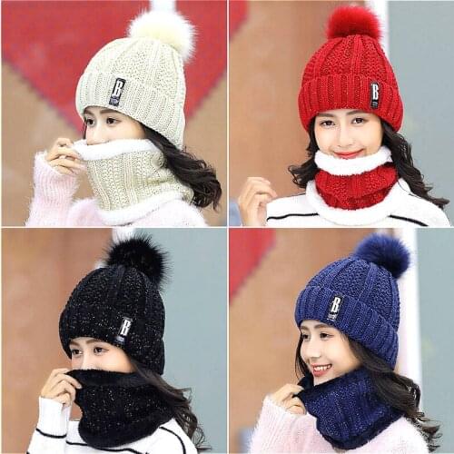 Hot Sale Winter Knitted Beanies Hats Women Thick Warm Beanie Skullies Female Knit Letter Bonnet Beanie Caps Outdoor Riding Sets