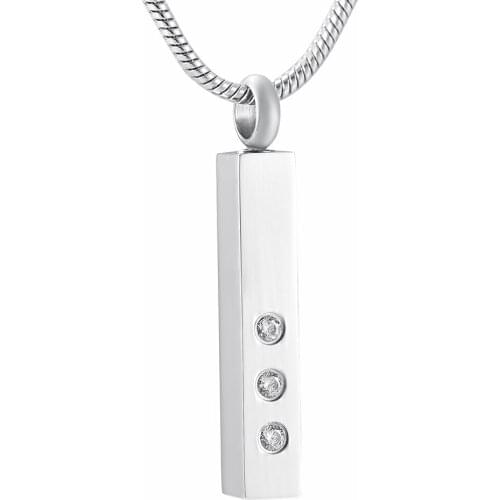 JJ9905 Inlay Three Clear Zircon Bar Stainless Steel Cremation Urn Necklace Ashes Holder Memorial Jewelry For Woen Men Keepsake