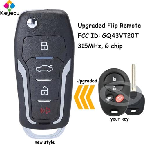 KEYECU FCC ID: GQ43VT20T Modified Flip Remote Key Fob 4 Buttons 315MHz G Chip for Toyota Highlander Sequoia Sienna Tacoma Tundra