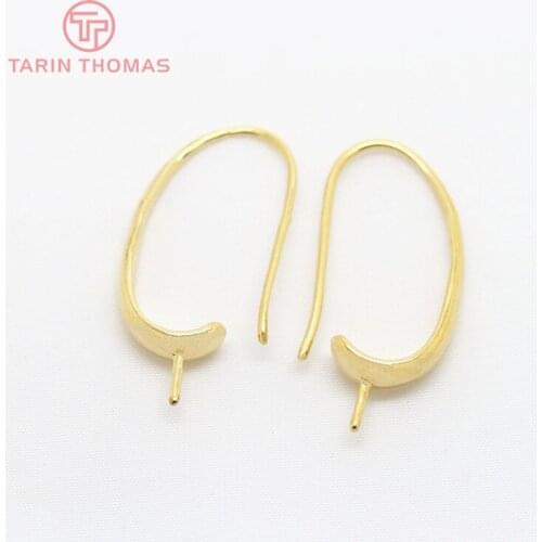 10PCS 13x29MM 24K Gold Color Plated Brass Half Hole Beads Earring Hooks High Quality Diy Jewelry Findings Accessories