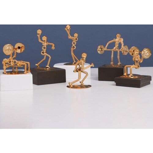 Mini Fitness Weightlifting Little Iron-Man Decorative Perpetual Balance Ball Men Ornaments Metal Handicraft Ornament for Office