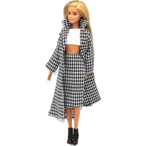 Fashion 1/6 BJD Doll Outfits Parka Black Houndstooth Plaid Winter Jacket for Barbie Clothes Coat 11.5" Dollhouse Accessories Toy