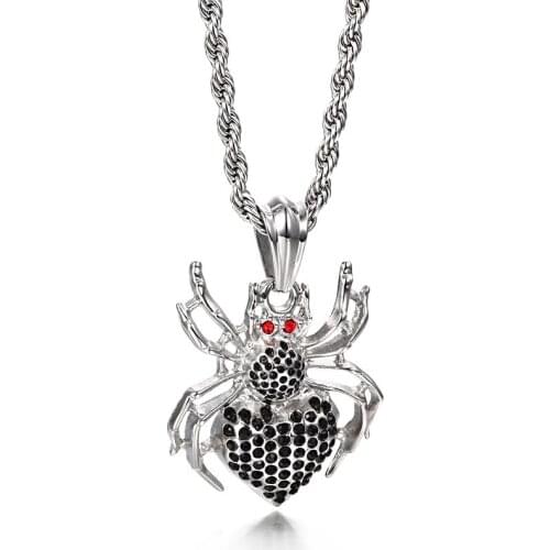 Mens personality exaggerated titanium steel spider necklace pendant domineering spider necklace