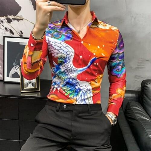 2021 Autumn Men Shirt Brand Luxury Print Long Sleeve Shirts Casual Slim Fit Business Dress Shirts Camisa Social Masculina Tops