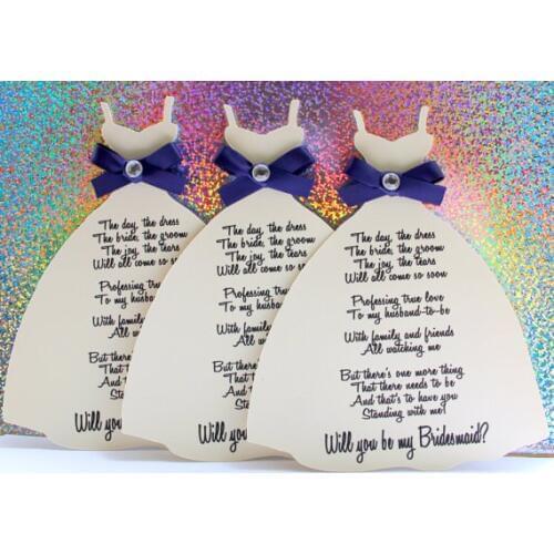 Custom Will you be my bridesmaid maid of honor flower girl wedding Dress invitations Proposal Cards with envelope Party favors