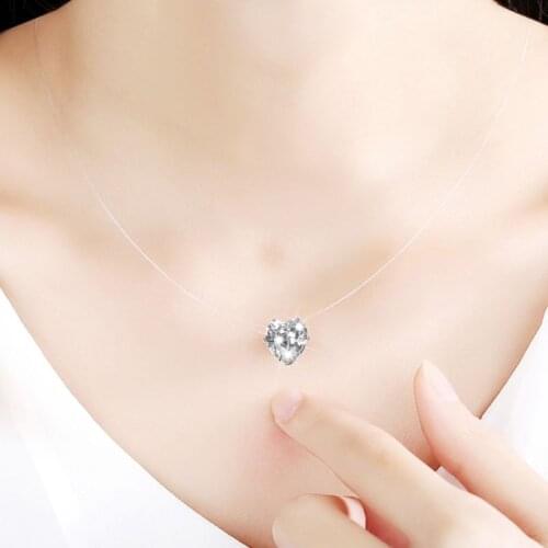 Invisible Heart Cubic Zirconia Stone Pendant Necklace Clear Fishing Line Chokers Jy28 20 Dropship