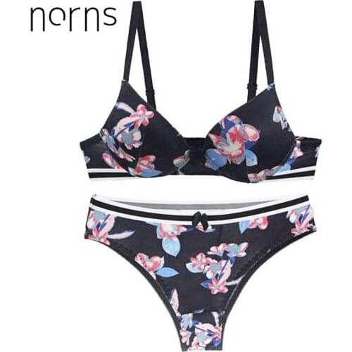 Norns Classic Black Printing Women Fashion Push Up Bras Lingerie Sets Cotton Brassiere Lace White plus size Underwear Set