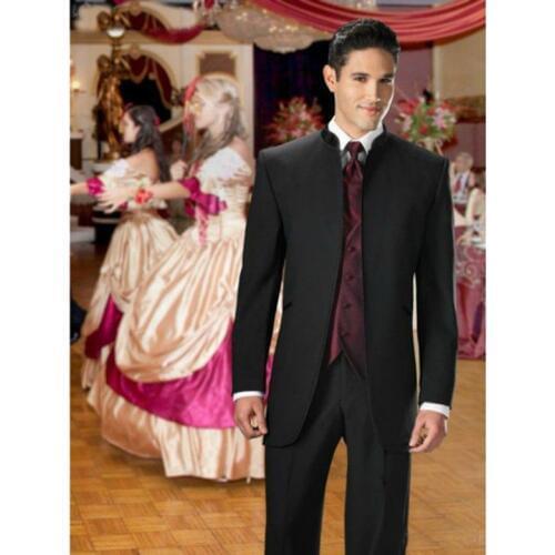 Newest Black Groom Tuxedos Stand Collar Groomsmen Mens Wedding Prom Suits (Jacket+Pants+Vest+Tie) NO:146