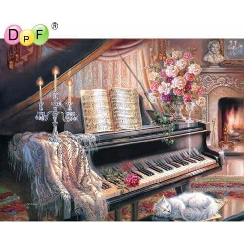 New DIY Needlework Diamond Embroidery Piano And Sleeping Cat Diamond Painting Cross Stitch Landscape Rhinestones decor Painting