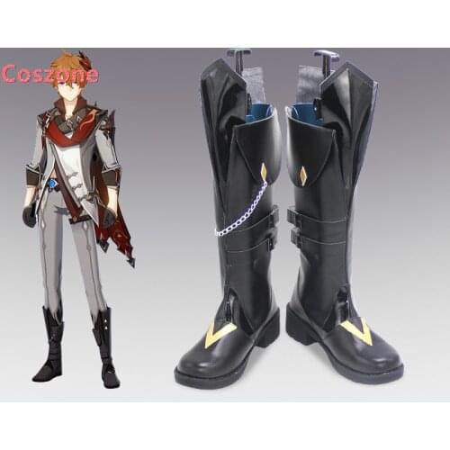 New Genshin Impact Tartaglia Black Cosplay Shoes Boots Halloween Costume Accessories