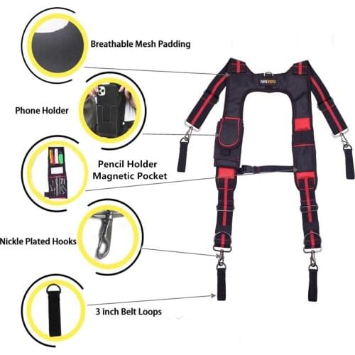 Tooling Braces Suspender With Magnet 4 Support Loops For Reducing Waist Weight Tools Pouch Heavy Duty Work Tool Belt Suspenders