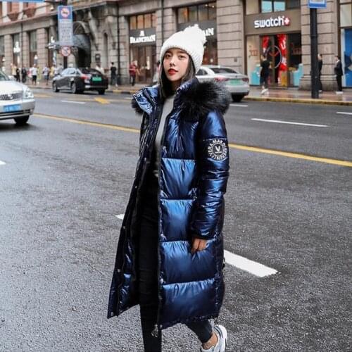 2021 New Women Long Coat Parkas Female Glossy Winter Warm Thicken Faux Fur Coats Silver Down Jacket Parker Jacket Coat