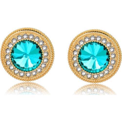 2019 Bijioux Femme Blue Shiny Crystal Round Ear Studs Earrings Women Gold Earings Fashion Jewelry Christmas Gift Stud SER150078