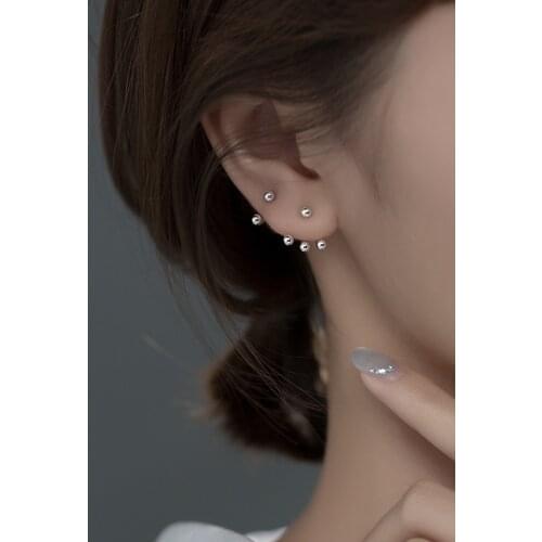 925 Sterling Silver Tiny Stud Earrings for Women Girls Fashion 2021 Asymmetry Design Beads Brincos New Trend Earrings
