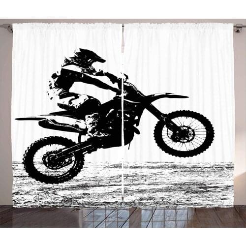 Dirt Bike Curtains Rider Participating Motocross Championship Silhouette Image Dangerous Sports Living Room Bedroom Window Drape