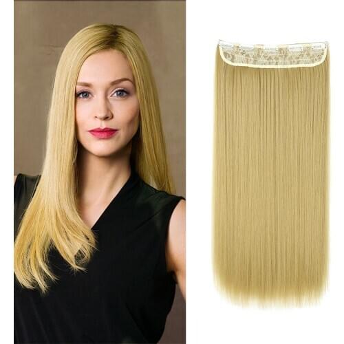 Synthetic Hair Extensions 5 Clips One Piece 22 Inch 120g 3/4 Head Straight Hair Clip In One Piece False Hairpieces For Women