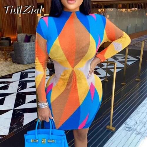 TiulZial Print Ribbed Knitted Long Sleeve Short Club Dress 2021 Skinny Party Bodycon Women Dress High Waist Short Dresses